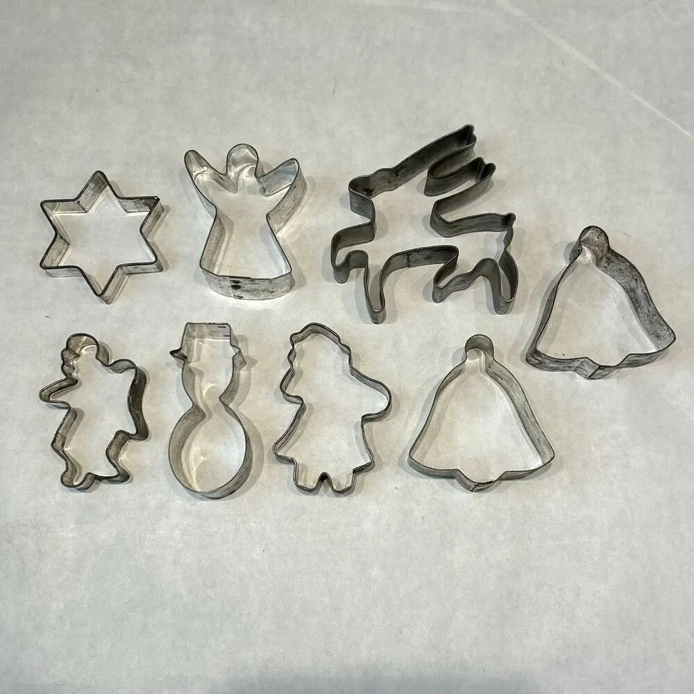 Vtg SET Aluminum Cookie Cutter Metal Christmas Holiday Star Reindeer Snowman Ang